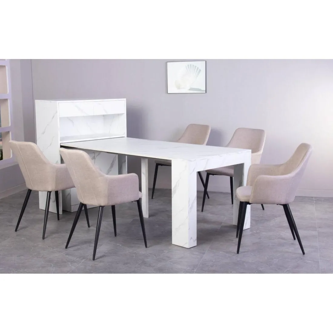 Console extensible avec rangement Fontano Effet marbre blanc