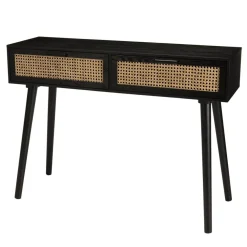 Console noire 2 tiroirs cannage - MIKEL