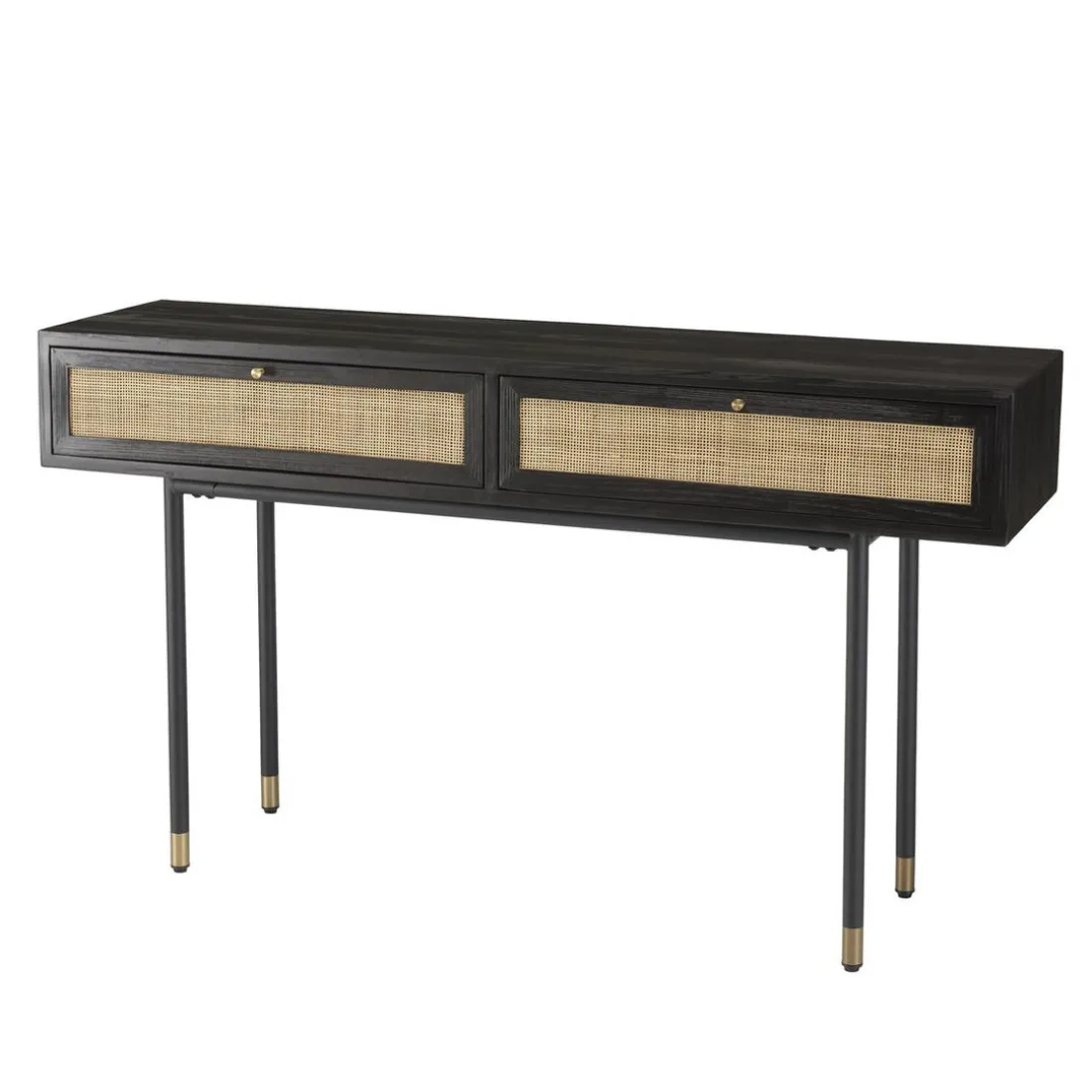 Console Noire 2 Tiroirs Cannage YANIS