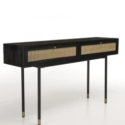 Console Noire 2 Tiroirs Cannage YANIS