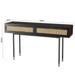 Console Noire 2 Tiroirs Cannage YANIS