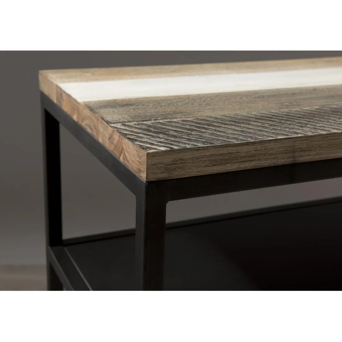 Console Teck et Acacia avec tablette bois et métal 120x80cm Takeo