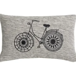 Coussin en coton SUNNY 30x50 Gris Broderie Vélo Noir
