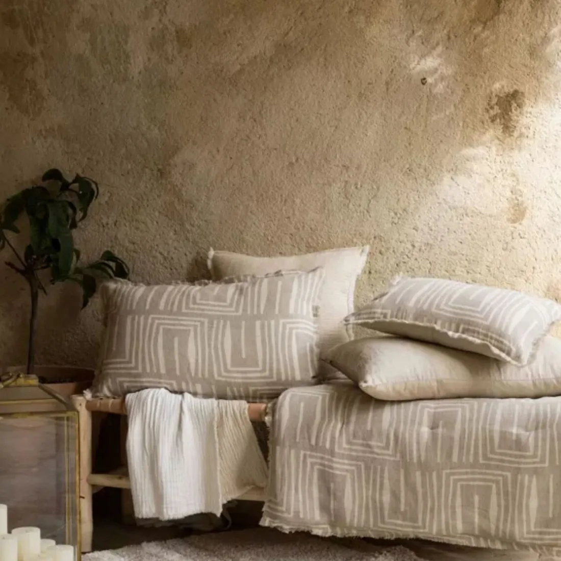 Coussin imprimé Tina Naturel