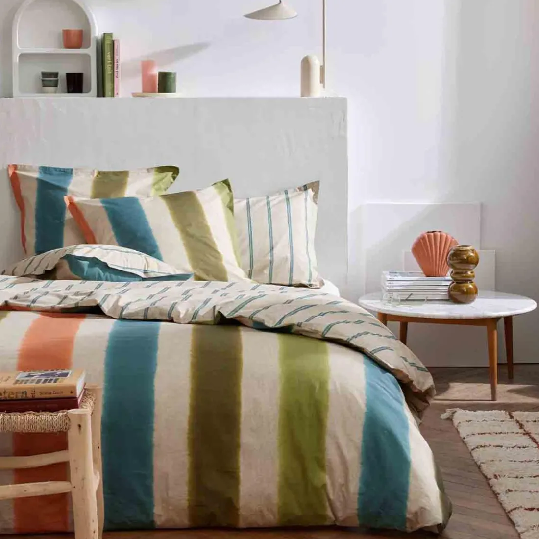 Couvre-lit imprimée en percale de coton 260 x 240 cm MIRMANDE MOSS-Multicolore