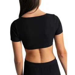 Crop-top manches courtes noir