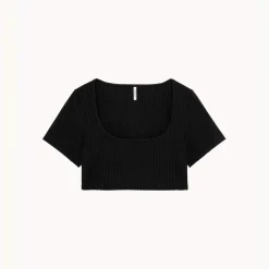 Crop-top manches courtes noir