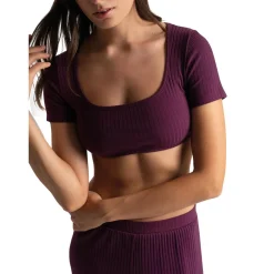 Crop-top manches courtes violet