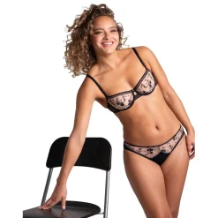 Culotte brodée en tulle - Beige dore/noir