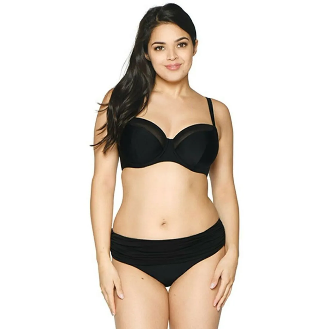 Culotte de bain à revers noir en nylon