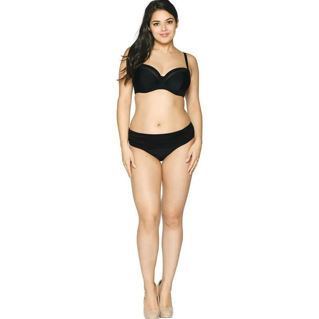 Culotte de bain à revers noir en nylon
