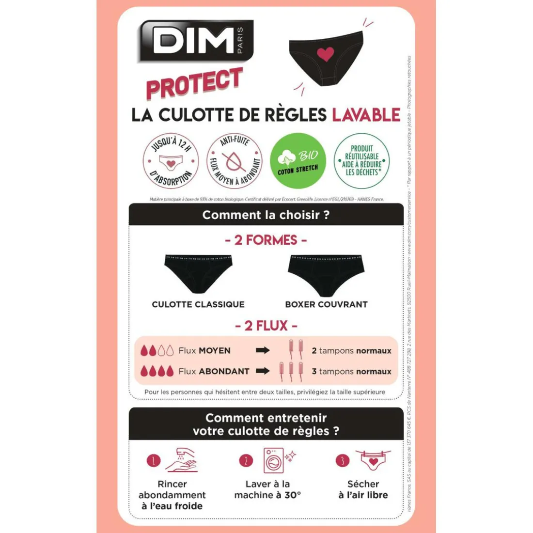 Culotte menstruelle bio flux moyen Bleu - Protect Dim en coton