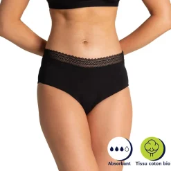 Culotte taille haute pour les règles noir en coton