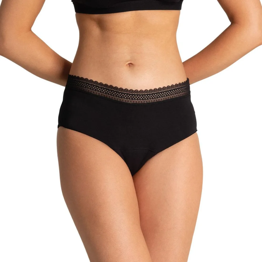 Culotte taille haute pour les règles noir en coton