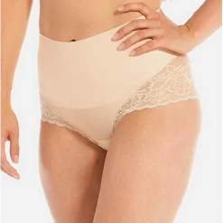 Culotte ventre-plat gainante avec dentelle Beige