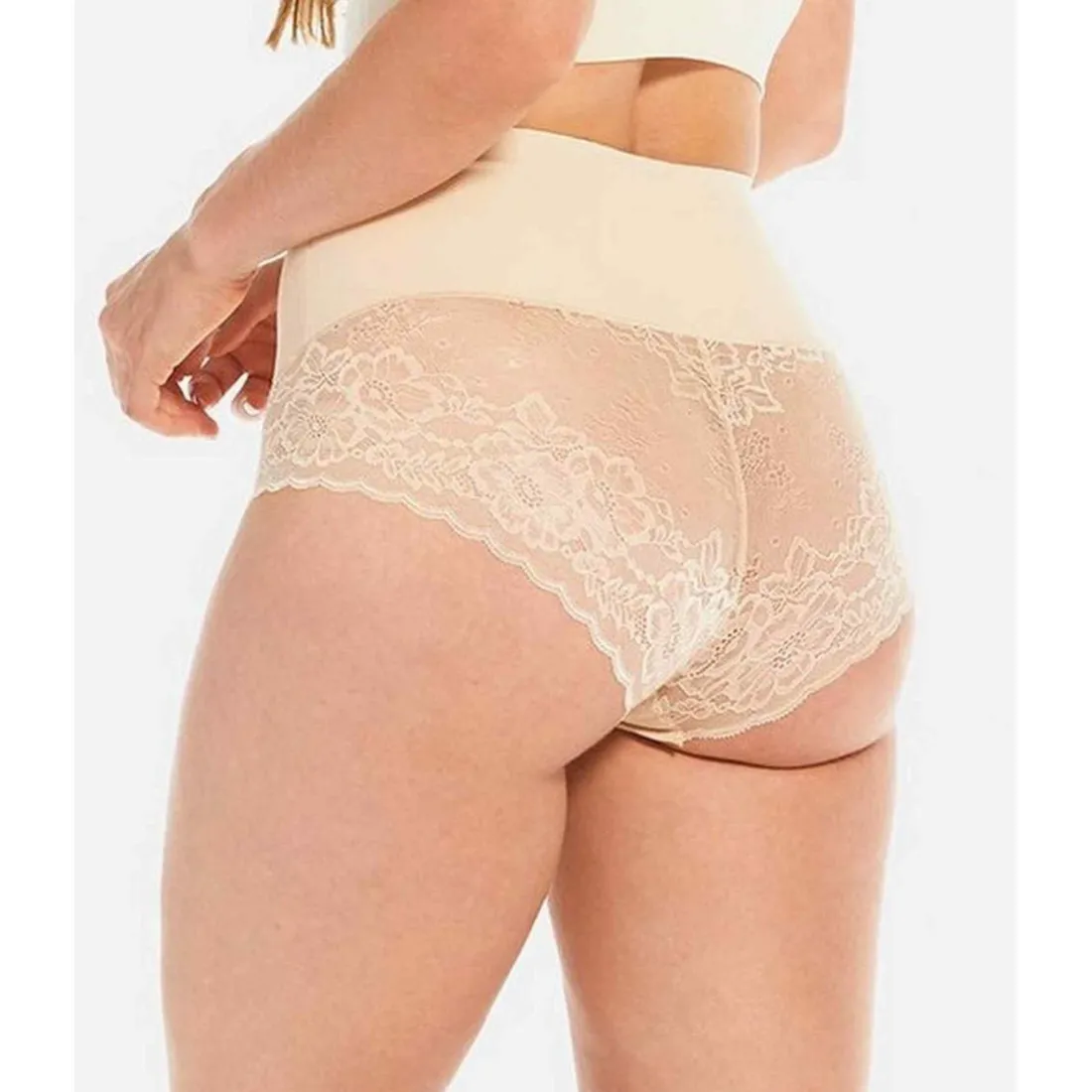 Culotte ventre-plat gainante avec dentelle Beige