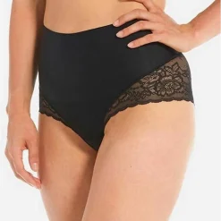 Culotte ventre-plat gainante avec dentelle Noir