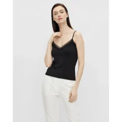 Débardeur spaghetti col en v noir Xia