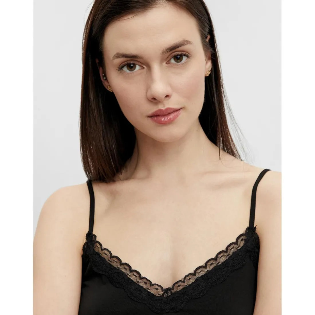 Débardeur spaghetti col en v noir Xia