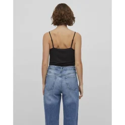 Débardeur spaghetti col rond noir en viscose
