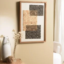 Décoration murale n°1 mosaïque en Pin recyclé SANDY beige et noire