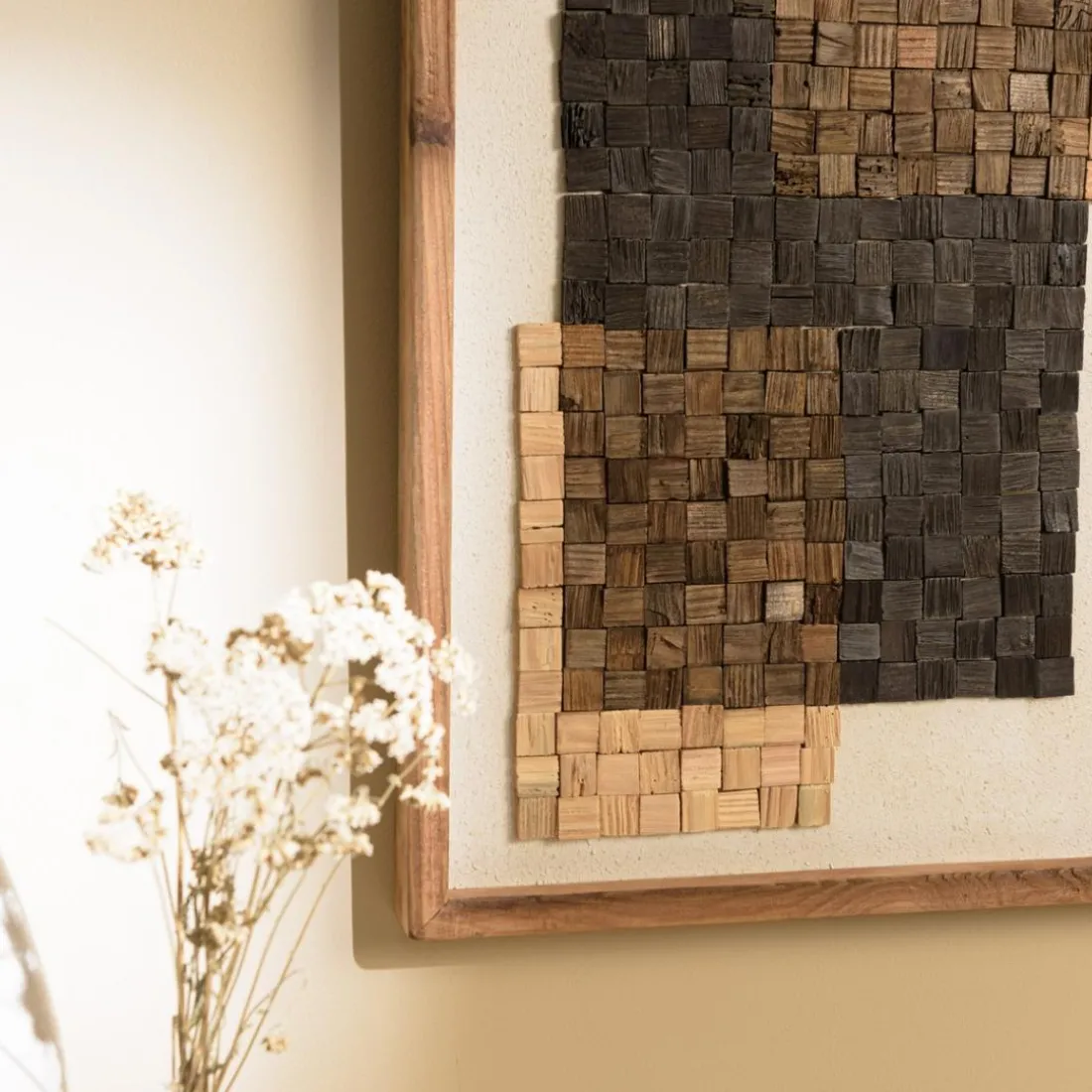Décoration murale n°2 mosaïque en Pin recyclé SANDY beige et noire