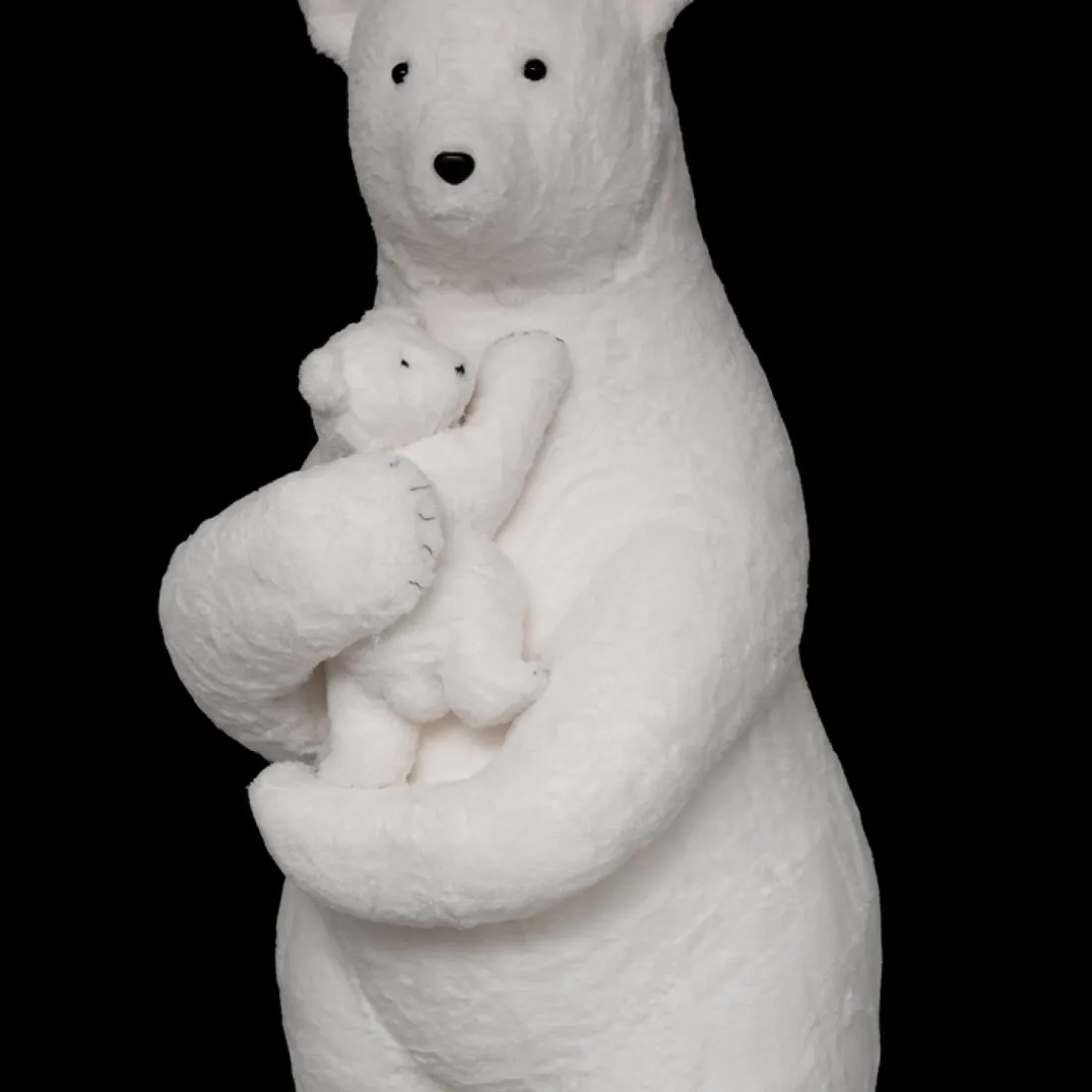 Décoration polyfoam ours avec bébé blanc