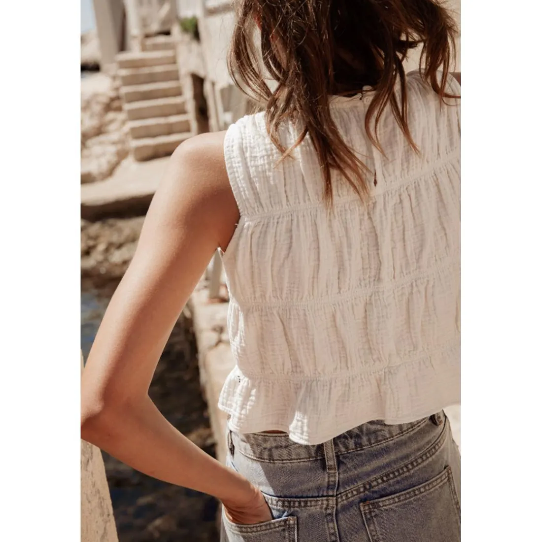 Debardeur fille SABAGI blanc en coton Elia