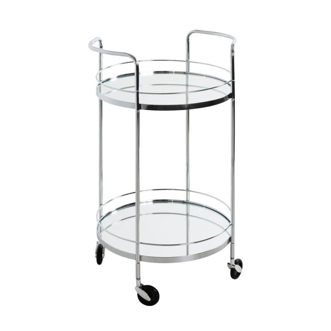Desserte en métal chromé et tablettes en verre miroir