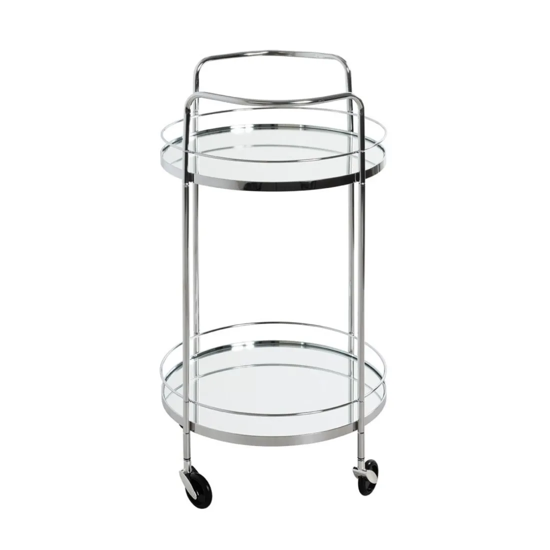 Desserte en métal chromé et tablettes en verre miroir