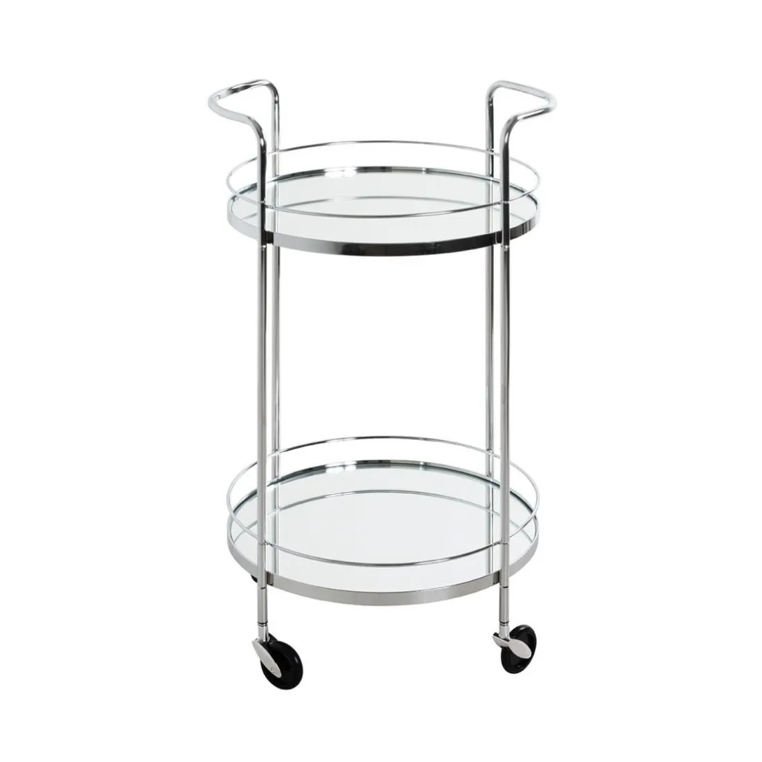 Desserte en métal chromé et tablettes en verre miroir