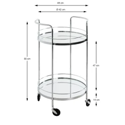 Desserte en métal chromé et tablettes en verre miroir