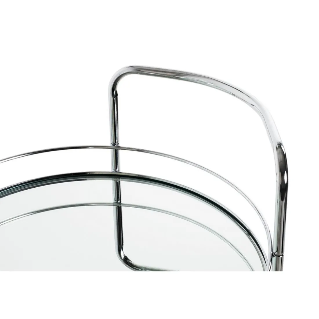 Desserte en métal chromé et tablettes en verre miroir