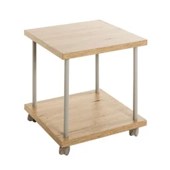 Desserte en métal gris avec étagère et plateau décor chêne