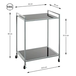 Desserte en métal gris double étagères en verre