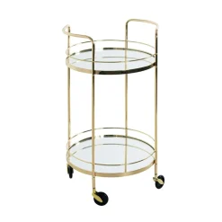 Desserte en métal laitonné et tablettes en verre miroir
