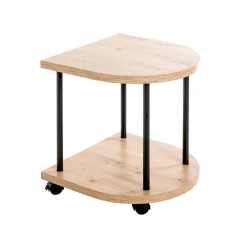 Desserte sur roulette avec double plateau décor chène bord arrondi