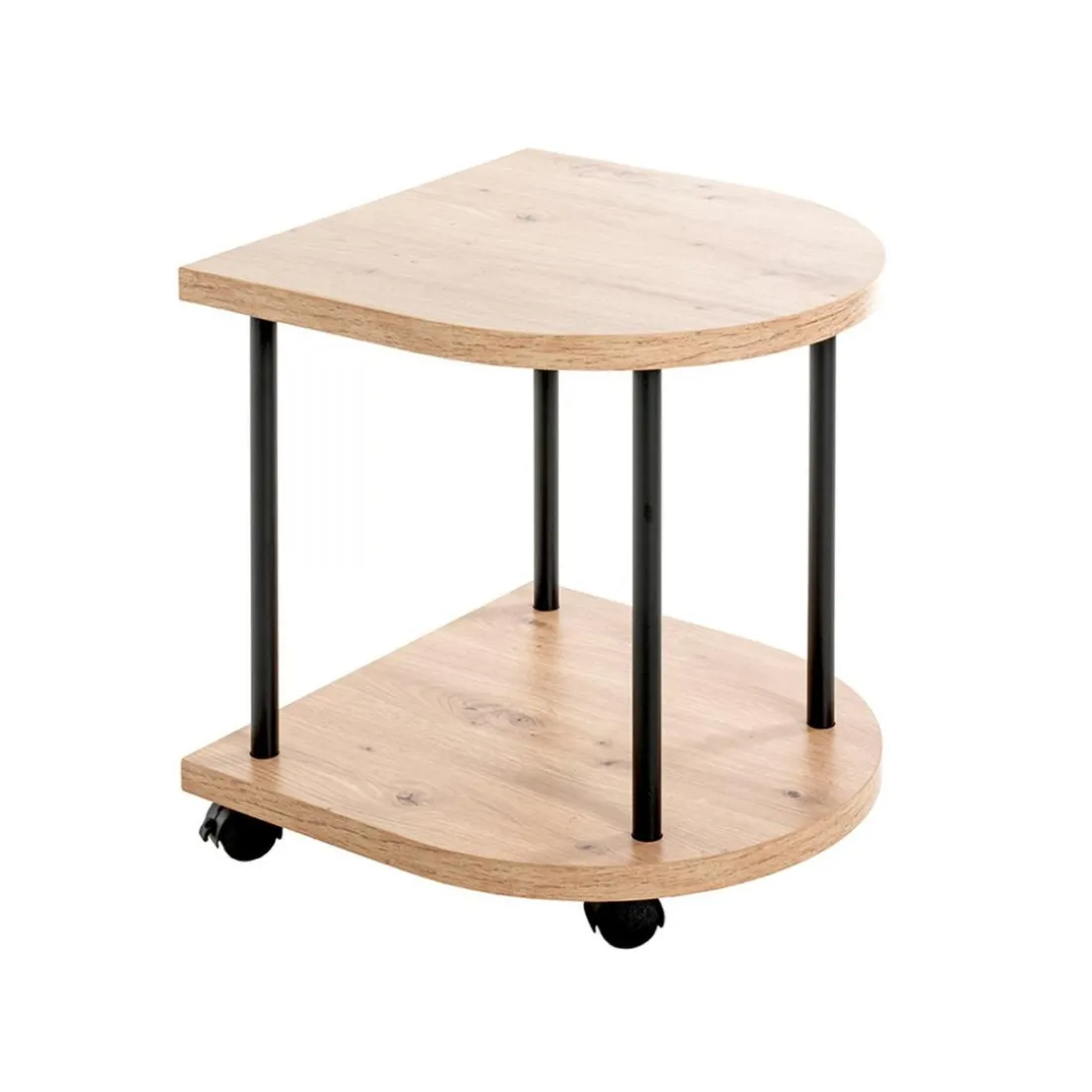Desserte sur roulette avec double plateau décor chène bord arrondi
