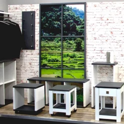 Desserte sur roulette blanc et plateau décor granit