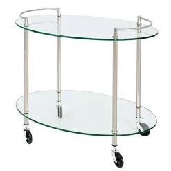 Desserte sur roulette ovale avec plateau verre transparent