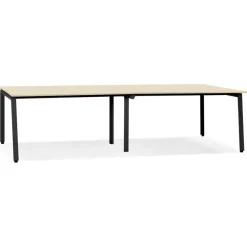 Double bureau bench ou table de réunion 'AMADEUS' en bois finition naturelle et métal noir