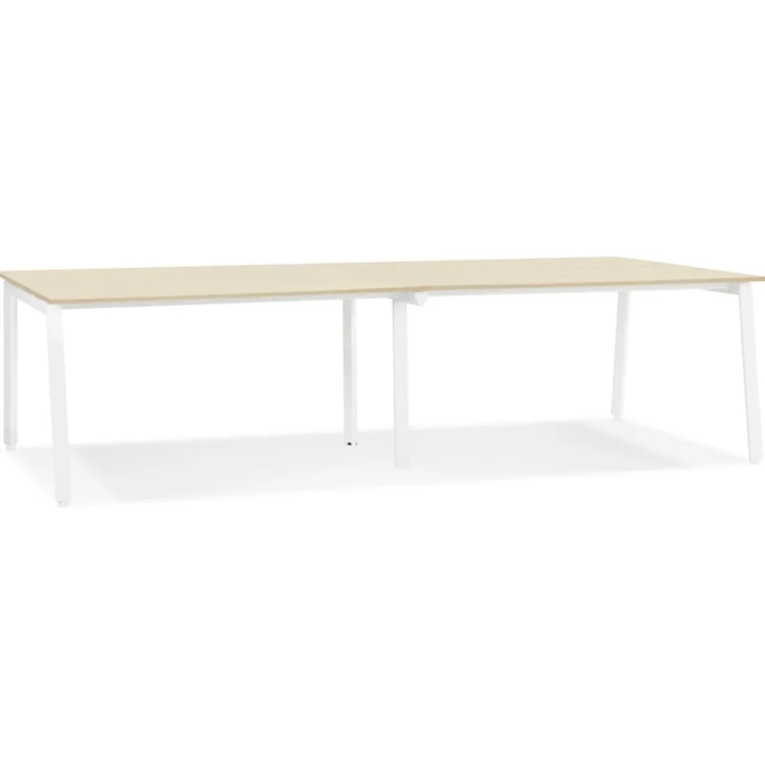 Double bureau bench ou table de réunion 'AMADEUS' en bois finition naturelle et métal blanc