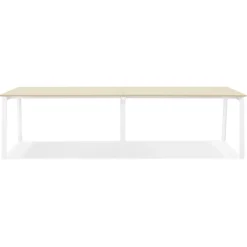 Double bureau bench ou table de réunion 'AMADEUS' en bois finition naturelle et métal blanc