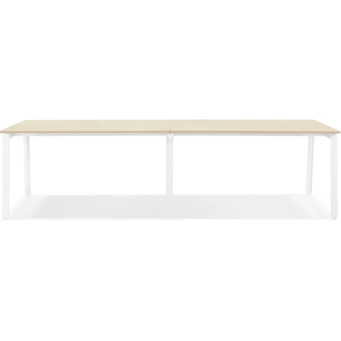 Double bureau bench ou table de réunion 'AMADEUS' en bois finition naturelle et métal blanc