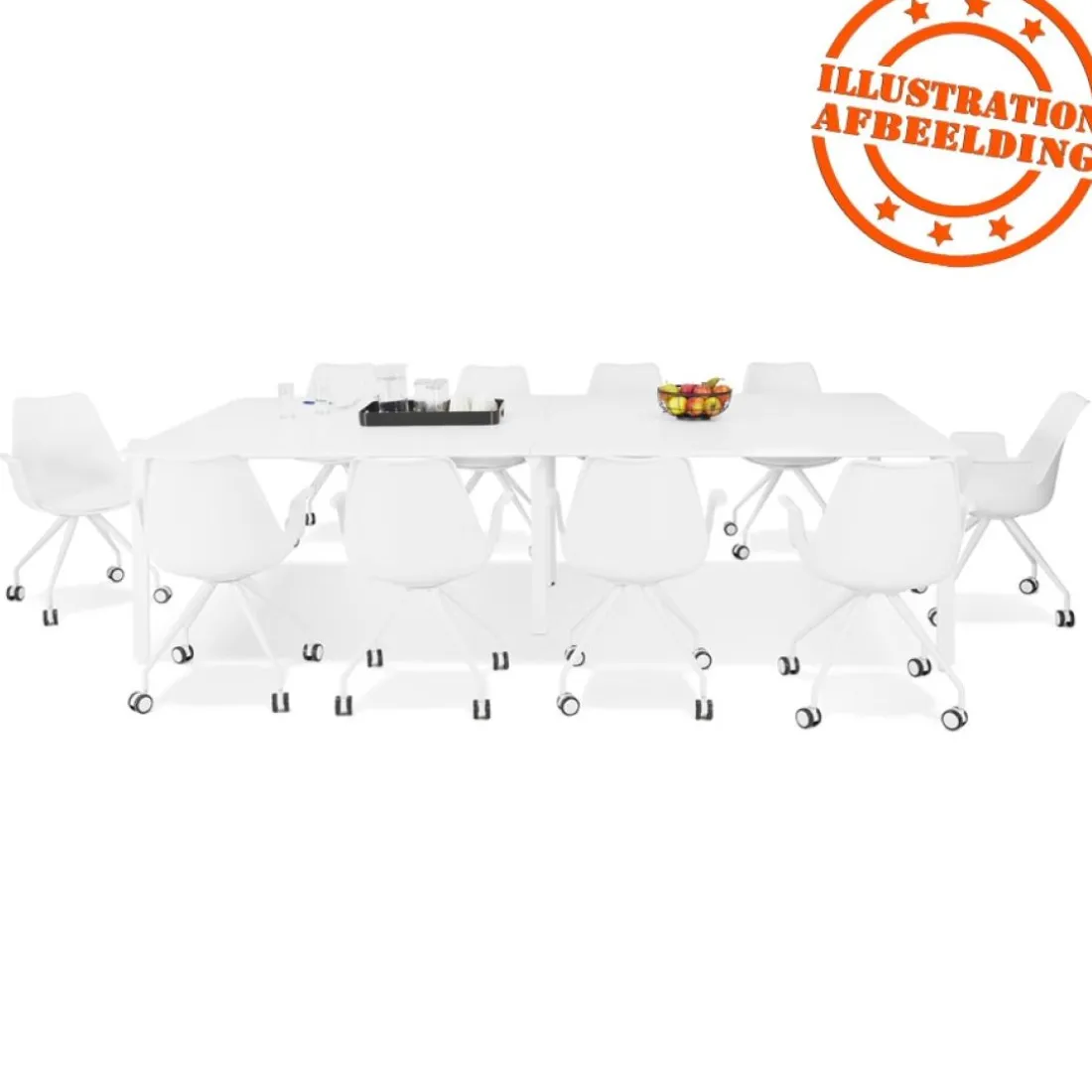 Double bureau bench ou table de réunion 'AMADEUS' en bois finition Noyer et métal blanc