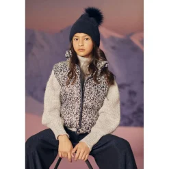 Doudoune fille sans manches Wynagi à motif floral bleu nuit et blanc