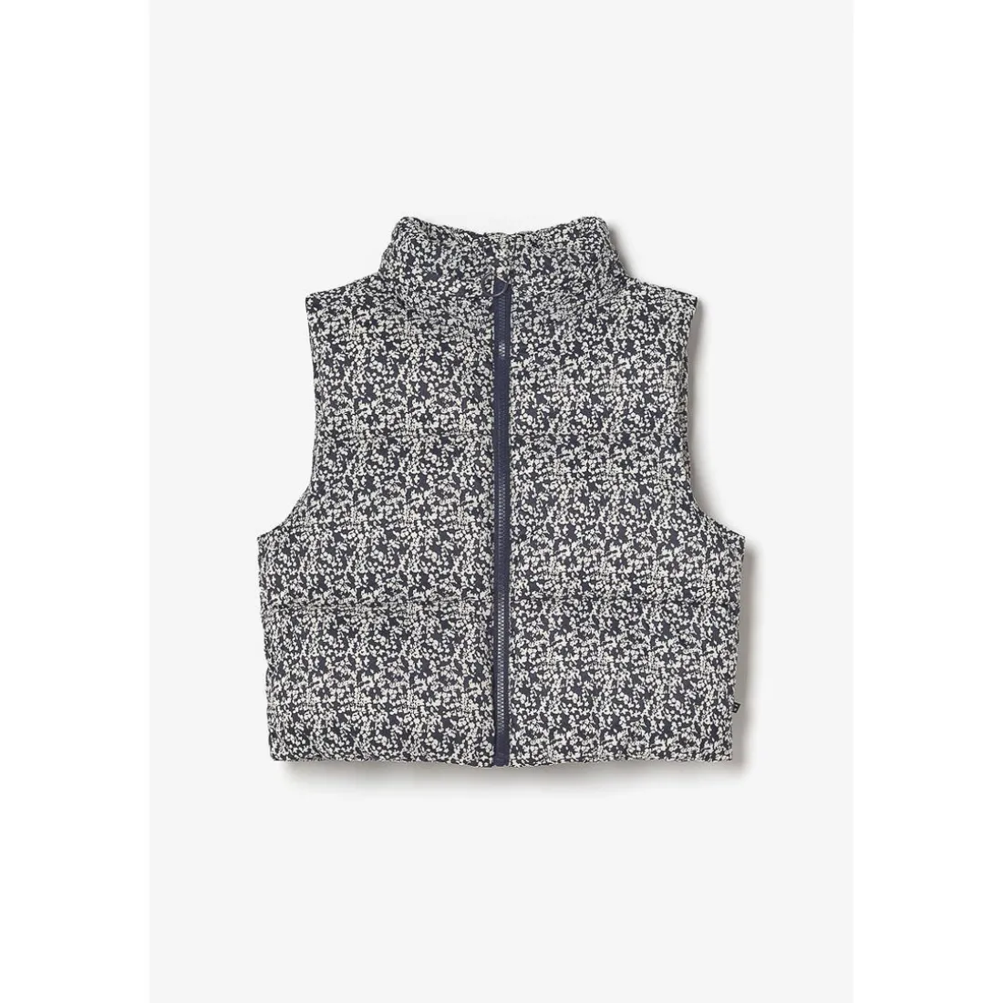 Doudoune fille sans manches Wynagi à motif floral bleu nuit et blanc