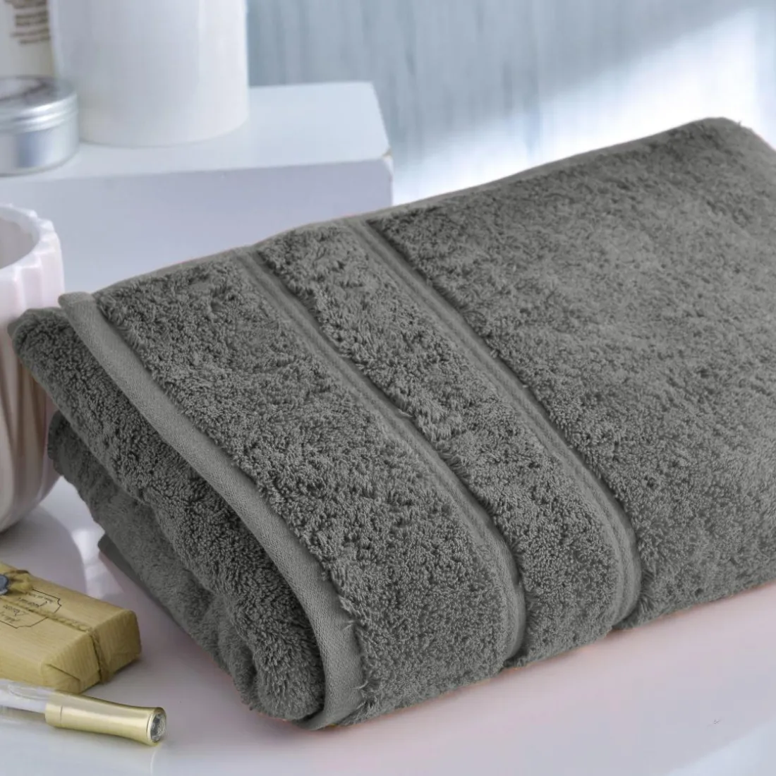 Drap de bain COTON EGYPTE gris granit
