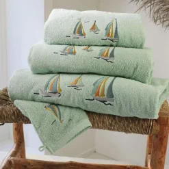 Drap de bain en coton 450g/m² BATEAUX vert d'eau