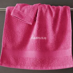 Drap de bain en coton 420g/m² CLAIRE personnalisable rose framboise